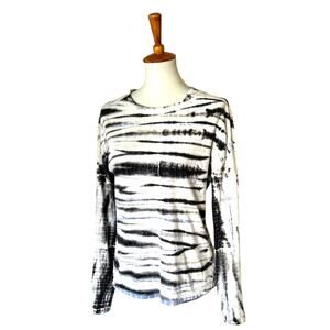 Margaret O'Leary Tie Dye Long Sleeve Tee Black White Cotton Bamboo Stripe S/M